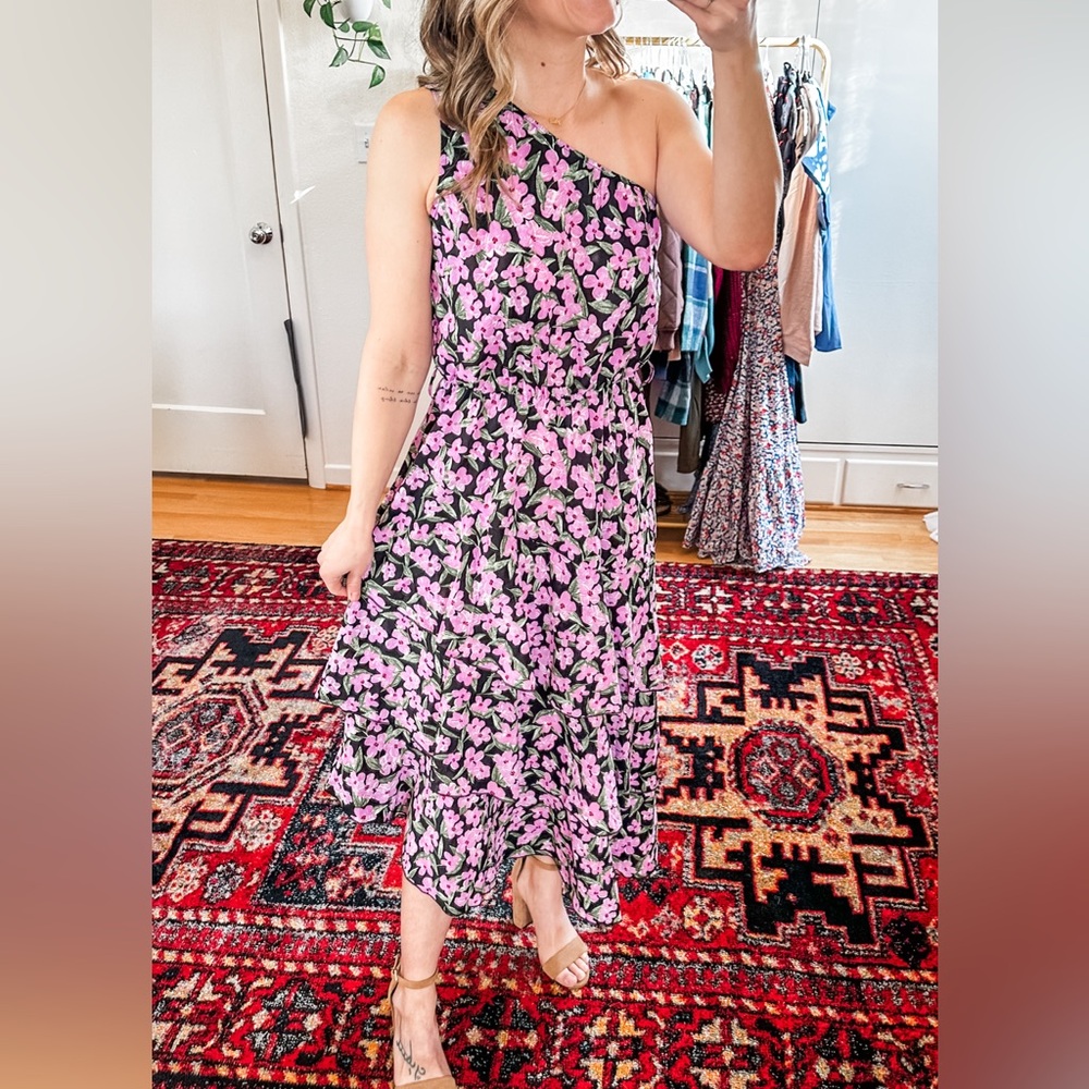 NWOT Floral One-Shoulder Dress - Purple and Black Size S